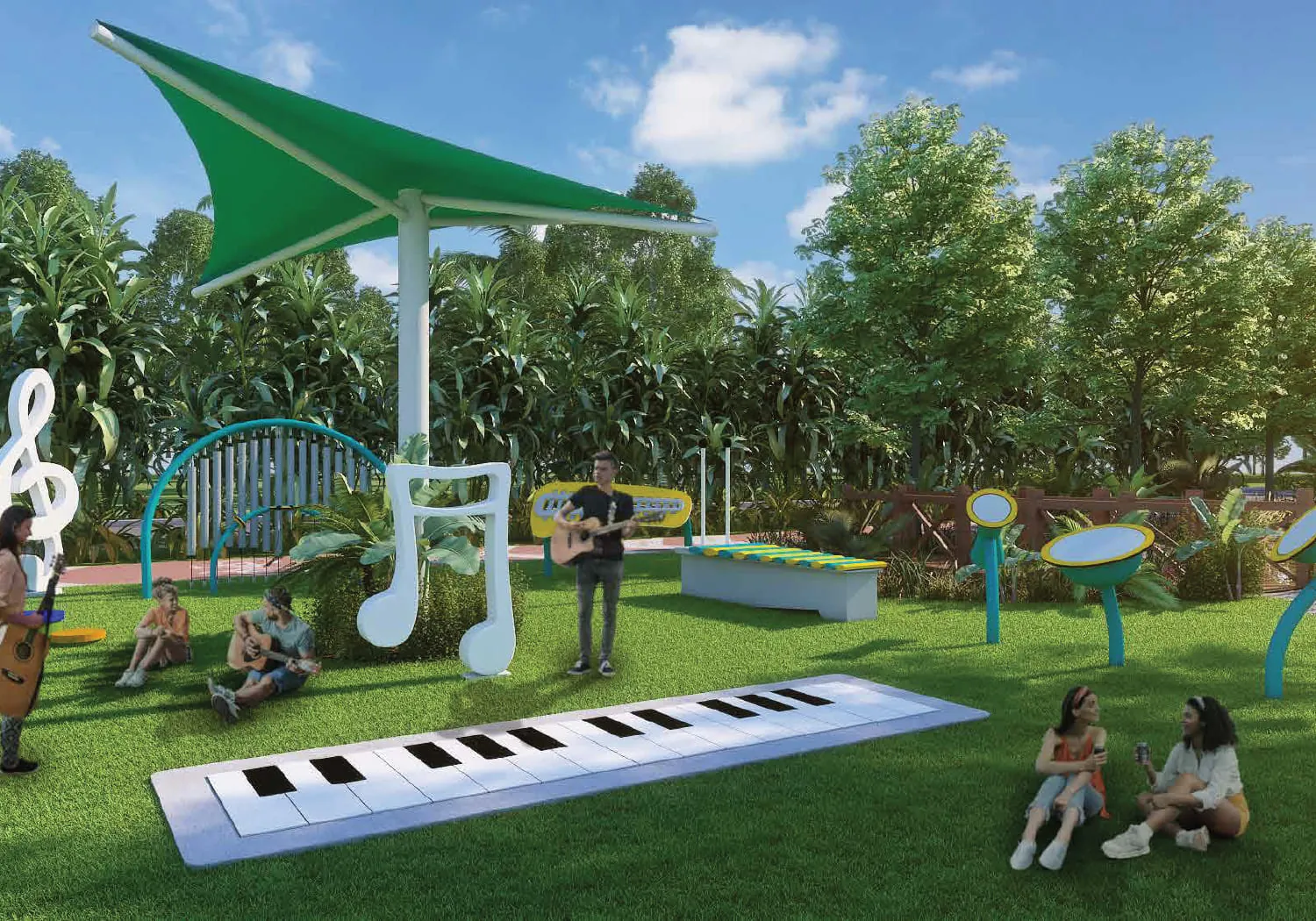 Musical garden with giant piano keys at Concorde Abode 99