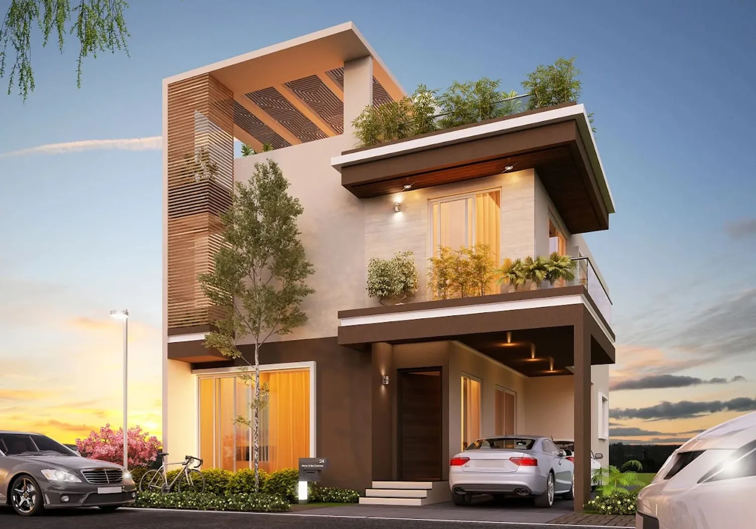 Concorde Abode 99 villa front with carport and rooftop garden