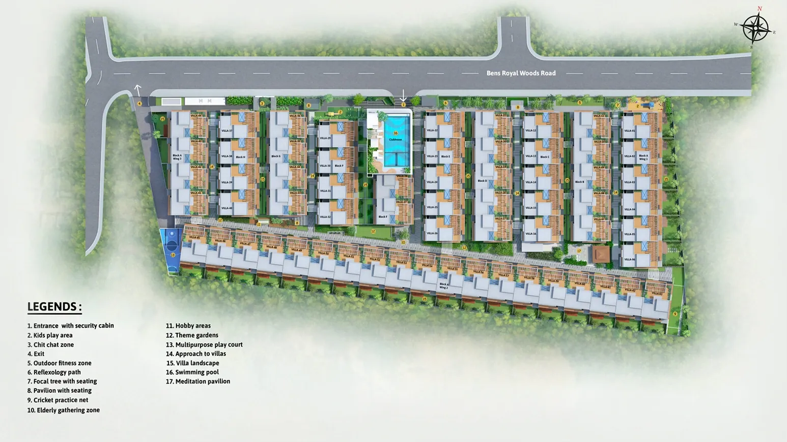 Sattva La Vita master plan with villa blocks and amenity legend